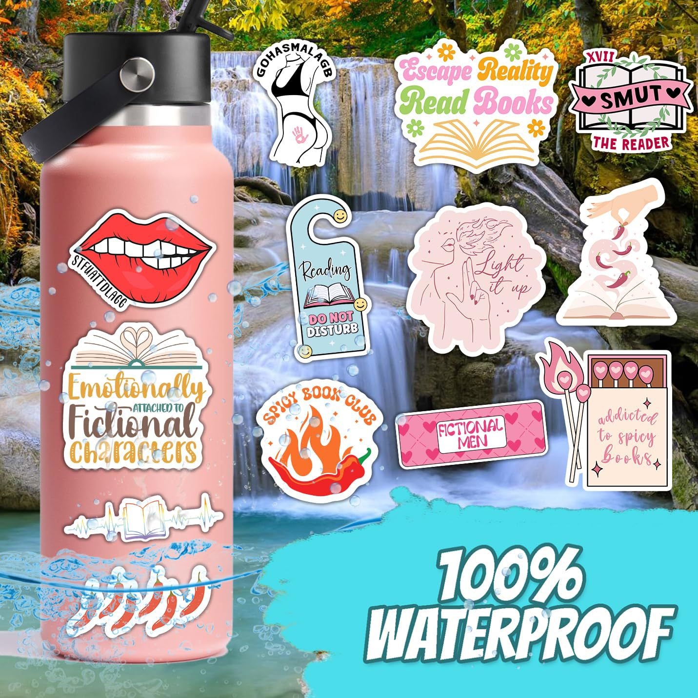 120 Funny Reading-Themed Stickers 💕– Water Bottle Décor, Laser Waterproof Vinyl Adhesive Labels ✨