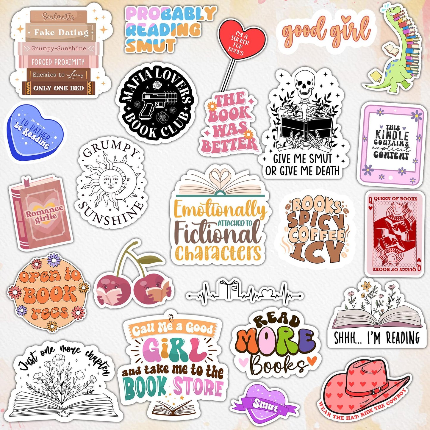 120 Funny Reading-Themed Stickers 💕– Water Bottle Décor, Laser Waterproof Vinyl Adhesive Labels ✨