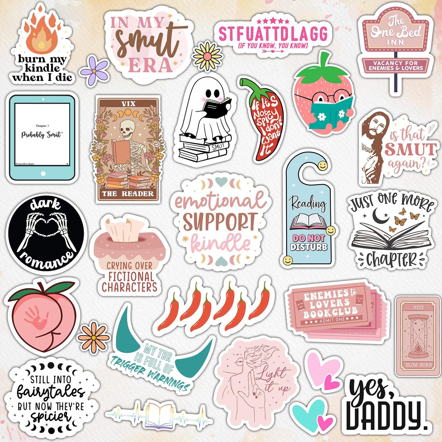 120 Funny Reading-Themed Stickers 💕– Water Bottle Décor, Laser Waterproof Vinyl Adhesive Labels ✨