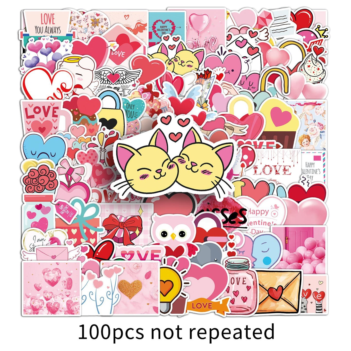 100pcs Love Series Cartoon Stickers 💖 Cute Valentine’s Day Doodle Stickers for Luggage🧳, Laptop💻 & Water Bottle Decorations ✨