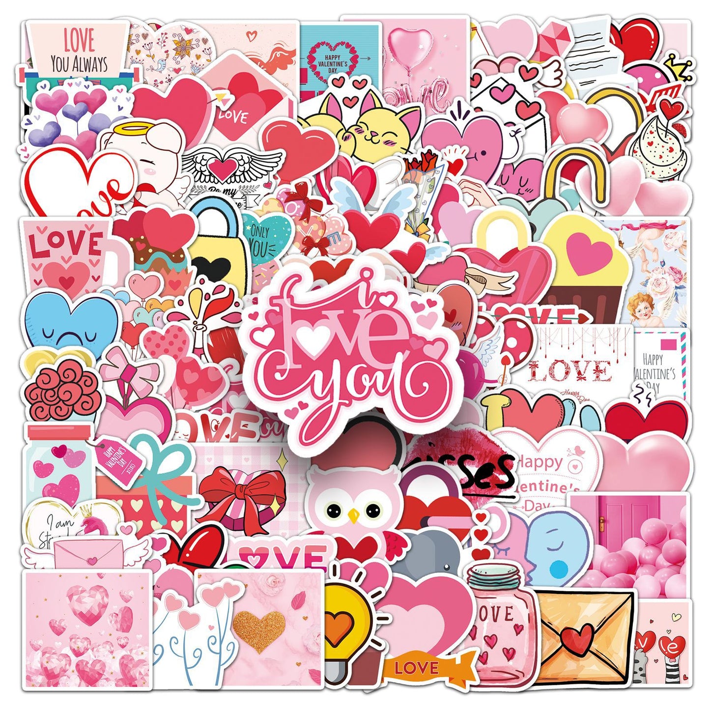 100pcs Love Series Cartoon Stickers 💖 Cute Valentine’s Day Doodle Stickers for Luggage🧳, Laptop💻 & Water Bottle Decorations ✨