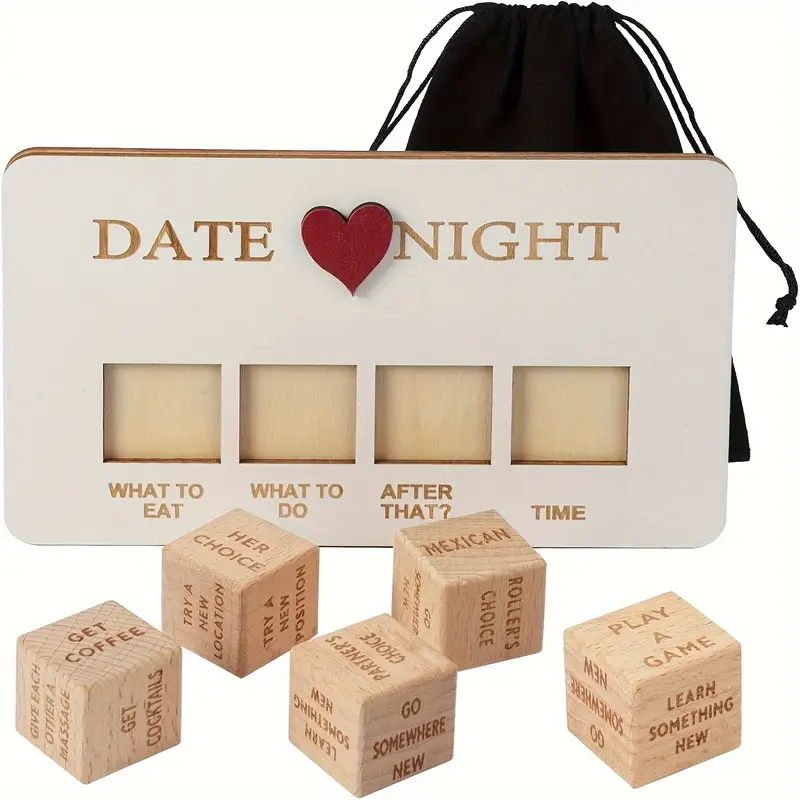 Couples' Date Night Dice Set 🎲 – Wooden Love & Food Decision Maker ❤️🍕, Ideal Valentine's Day Gift for Him/Her 💖