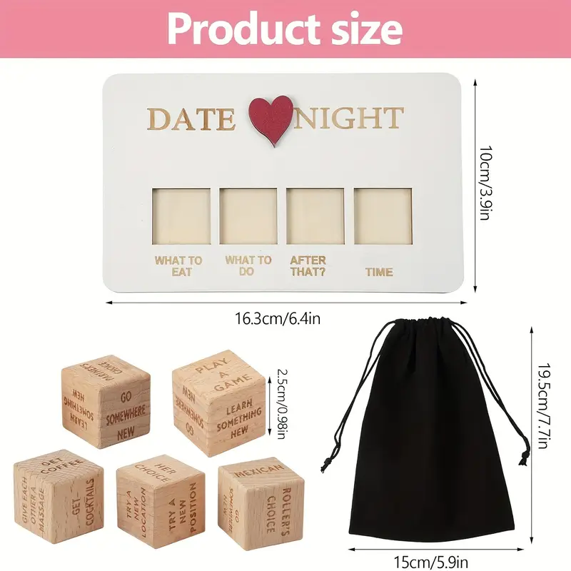 Couples' Date Night Dice Set 🎲 – Wooden Love & Food Decision Maker ❤️🍕, Ideal Valentine's Day Gift for Him/Her 💖