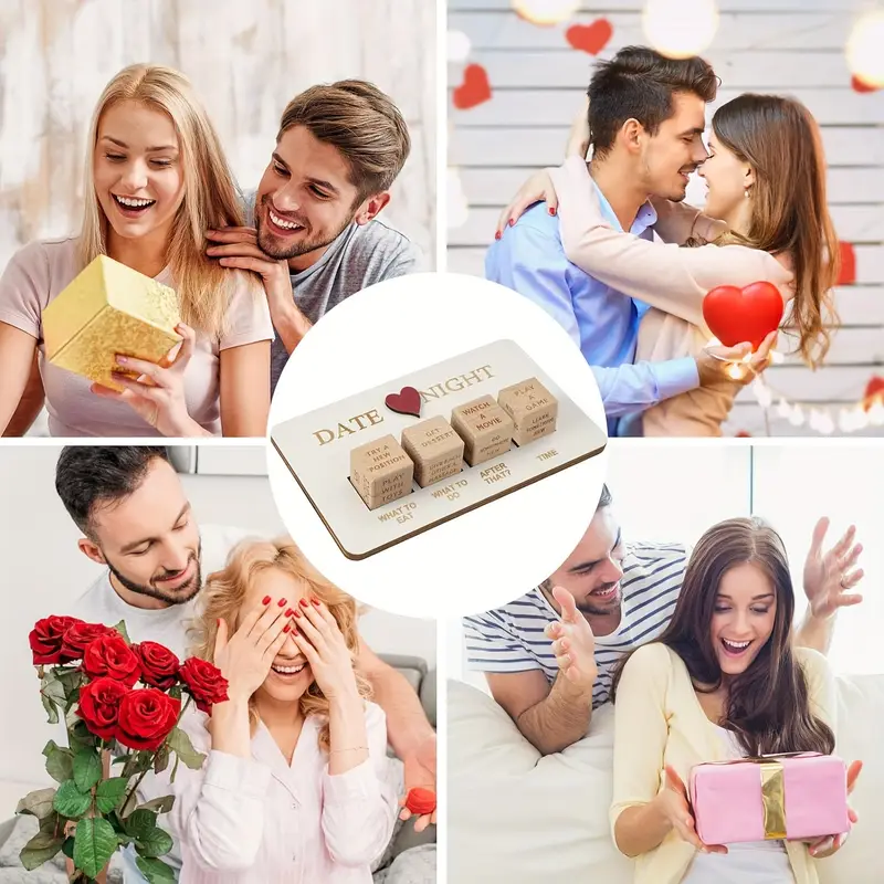 Couples' Date Night Dice Set 🎲 – Wooden Love & Food Decision Maker ❤️🍕, Ideal Valentine's Day Gift for Him/Her 💖